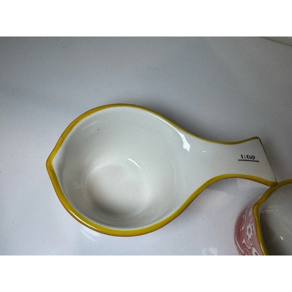 Sparrow & Wren Ceramic Nesting Floral Measuring Cups Set Of 4 Coral & White